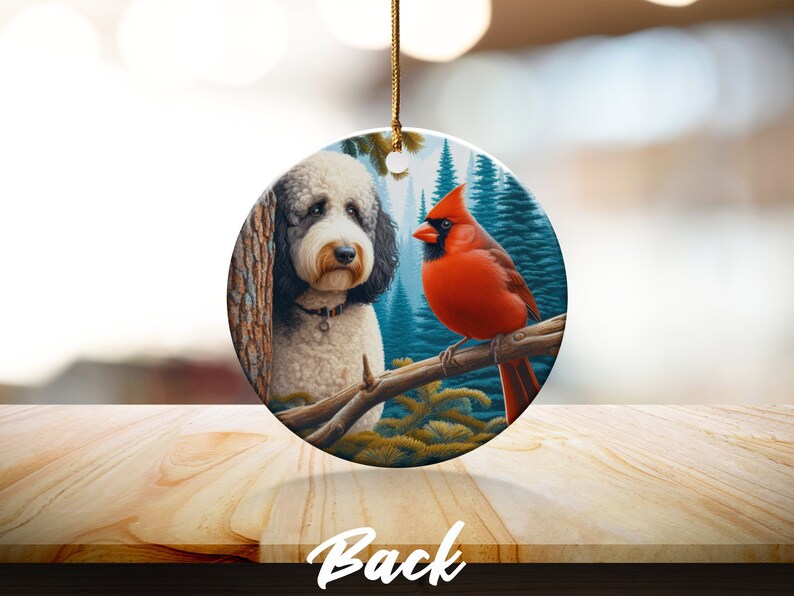 Cardinal and Bernedoodle Dog Ceramic Ornament, Oil Paint Style Design, Cardinal Lovers Gift, Mothers Day, Bird Lovers, Custom Crafted Design