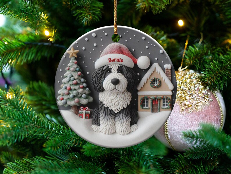 Christmas Ornament, Bernedoodle Portrait - Glossy Ceramic Keepsake | Sublimation Holiday Decor | 3 Inch Heirloom Tree Gift image 8