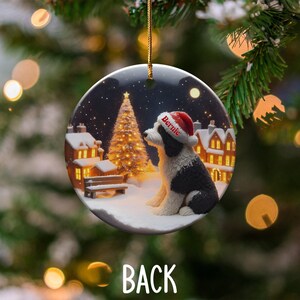 Personalized Dog Christmas Ornament, Custom Pet Holiday Decoration, Festive Winter Scene, Cute Canine Santa Hat Bauble