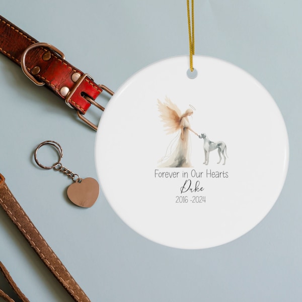 Great Dane Tribute, Personalized Watercolor Ornament | Ceramic Keepsake | Custom Name Date, Gold Hanger