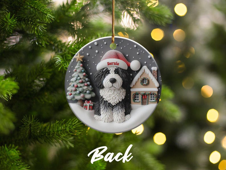 Christmas Ornament, Bernedoodle Portrait - Glossy Ceramic Keepsake | Sublimation Holiday Decor | 3 Inch Heirloom Tree Gift image 7