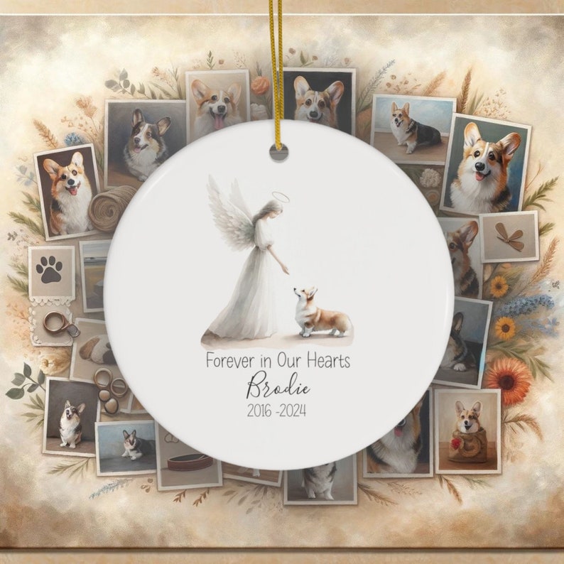 Personalized Welsh Corgi Memorial, Watercolor Design, Pet's Name, Custom Gift, Personalized Pet Tribute Ceramic Ornament, Pet Loss Gift
