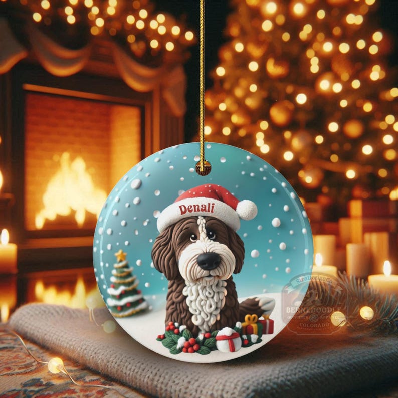 Personalized Brown Bernedoodle Christmas Ornament, Custom Dog Keepsake | Ceramic | 2.76-Inch Round Holiday Decoration, Sublimation image 13