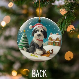 Festive Dog On, Bernedoodle Sledding Ornament | Ceramic Sublimation | 3 Inch Snow Globe Style Bild 5