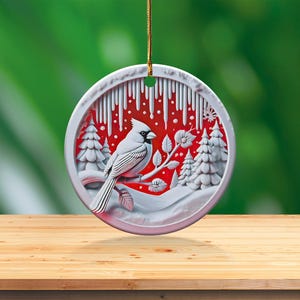 Cardinal in Winter Wonderland Ceramic Ornament, Original Design With Textured Appearance, Unique Holiday Home Decor, Beautiful Seasonal Gift image 7