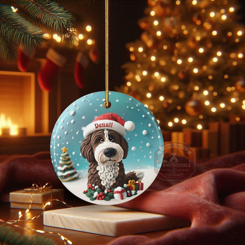 Personalized Brown Bernedoodle Christmas Ornament, Custom Dog Keepsake | Ceramic | 2.76-Inch Round Holiday Decoration, Sublimation image 18