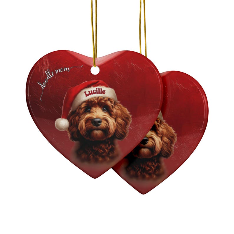 Red Golden Doodle, Personalized Heart Ornament | Sublimation Ceramic | Custom Pet Keepsake - Dog Lover Gift image 13