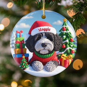 Christmas Dog Ornament, Holiday Pet Decor, Santa Hat Puppy Ornament, Festive Dog Lover Gift, Xmas Tree Decoration
