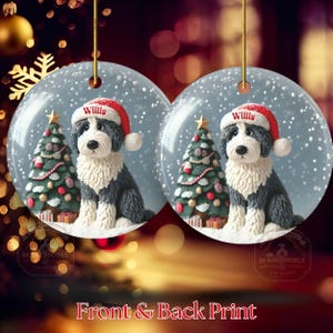 Personalized Sheepadoodle Christmas Ornament, Snow Globe Art Dog Keepsake | Two-Sided Ceramic 3 Inch | Doodle Mom Gift image 11