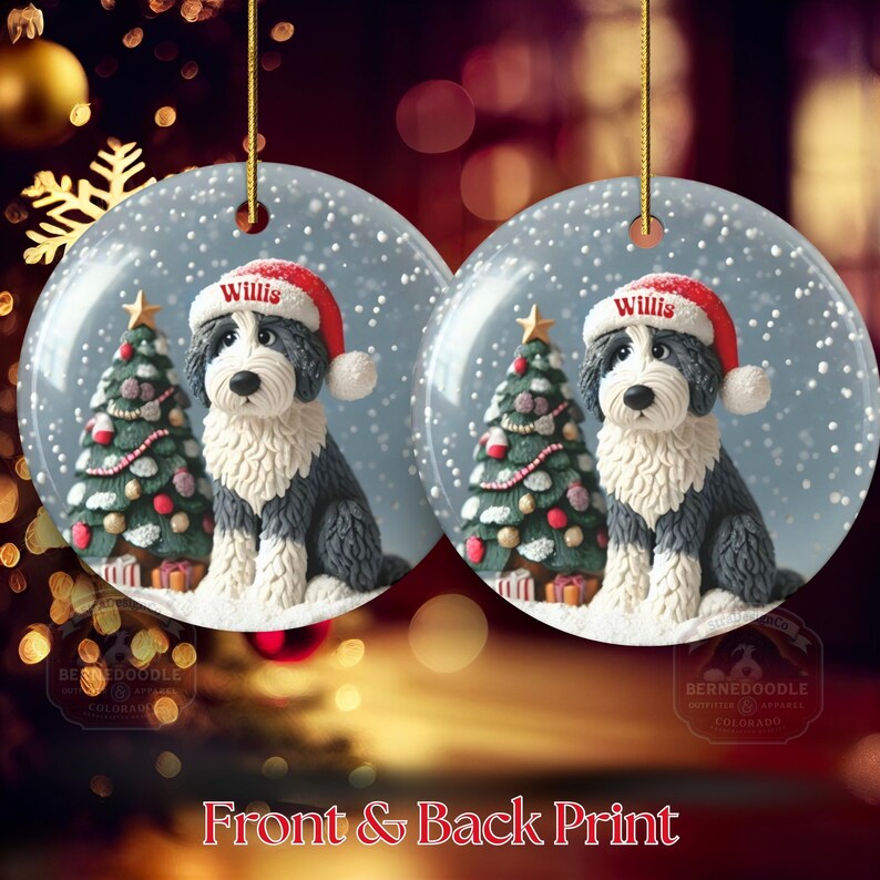 Personalized Sheepadoodle Christmas Ornament, Snow Globe Art Dog Keepsake | Two-Sided Ceramic 3 Inch | Doodle Mom Gift image 11