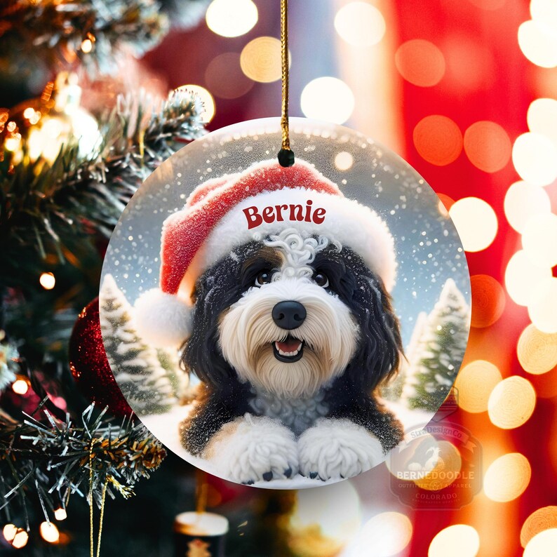 Bernedoodle Ornament, Personalized Santa Hat Ceramic | Sublimation | 3 Inch Double Sided Dog Lover Gift Christmas Tree Decor image 11