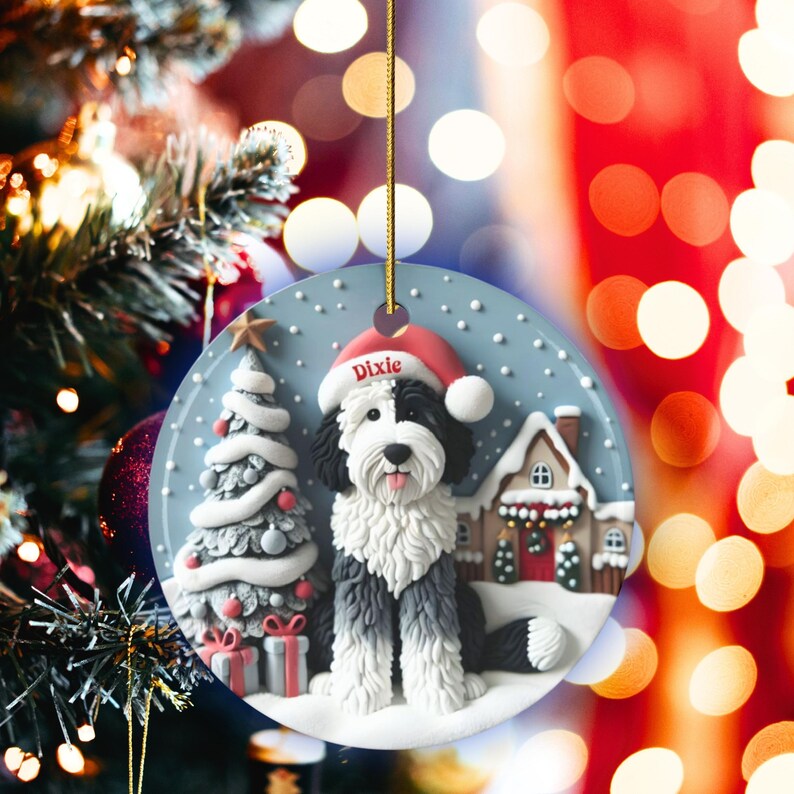 Sheepadoodle, Snow Globe Scene Ceramic Ornament | Sublimation | 3 Inch Custom Dog Name, Pet Lover Gift image 10