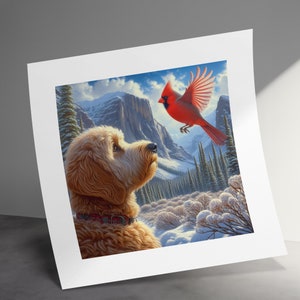 Doodle Dog and Cardinal Canvas Art - Pet Lover Gift image 6