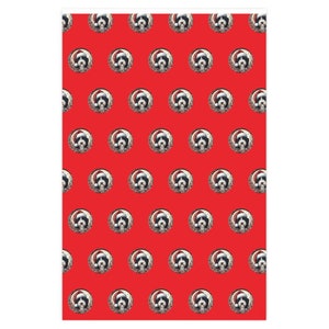Red bernedoodle wrapping paper for Christmas