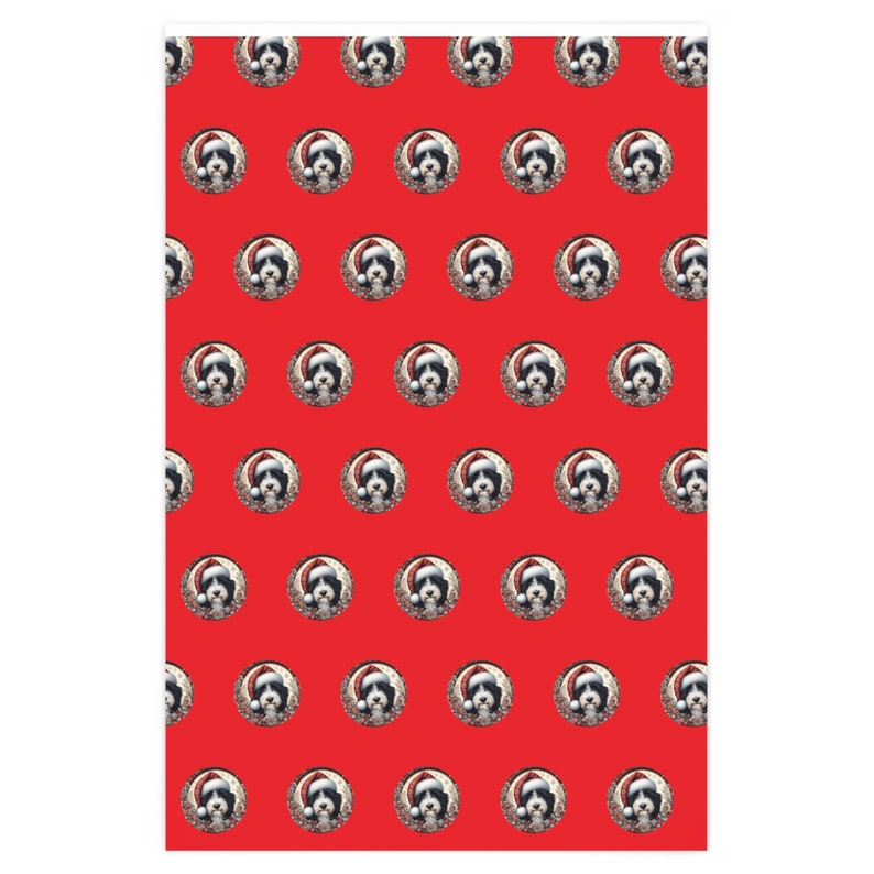 Red bernedoodle wrapping paper for Christmas