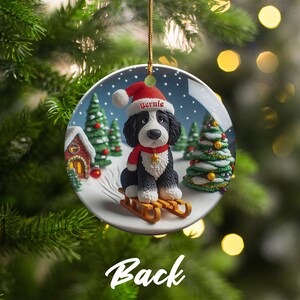 Bernedoodle Ornament, Festive Dog Sled - Snow Globe Style (3 Inch Ceramic, Sublimation) immagine 5