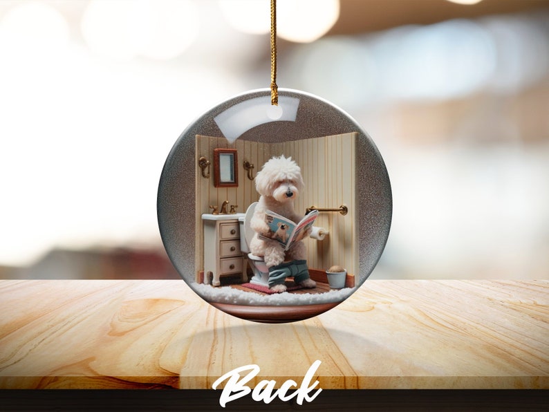 Funny Dog Toilet - Ceramic Ornament - Sublimation Print, Goldendoodle Restroom Keepsake image 5