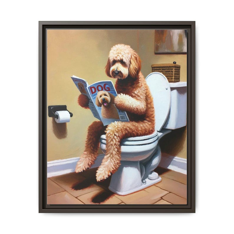 Funny Goldendoodle Toilet Canvas Art: Dog Lover Bathroom Decor image 3