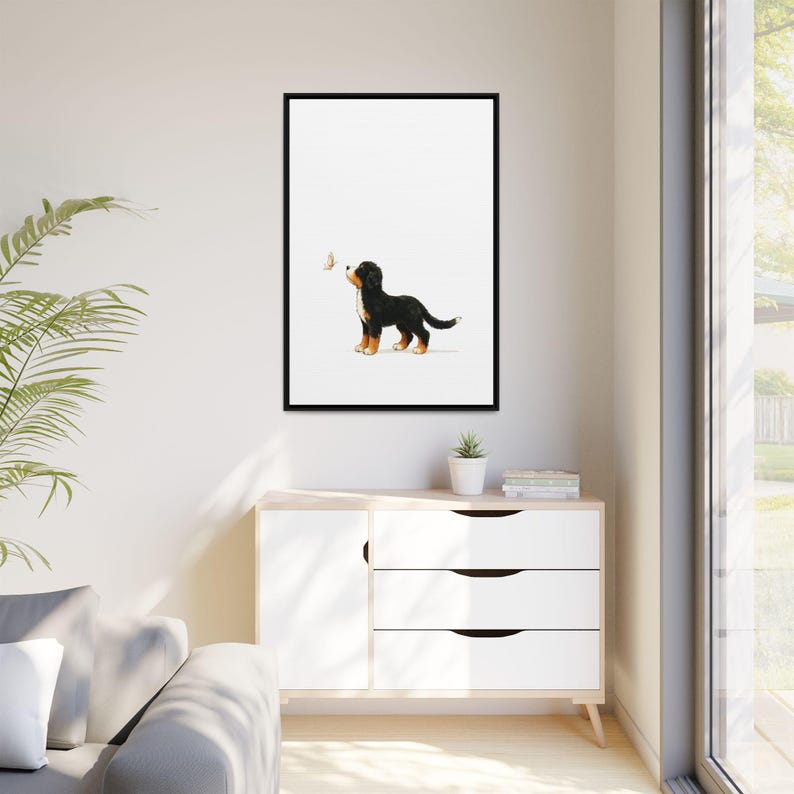 Bernedoodle Butterfly Canvas Art: Watercolor Ink Framed Print image 3
