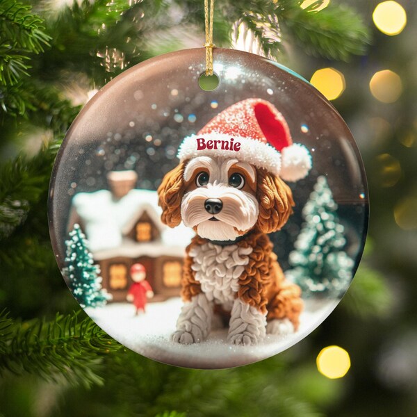 Personalized Bernedoodle Ceramic Two Sided Christmas Ornament