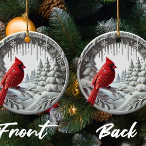 Ornement de Noël Cardinal : Scène d'hiver en céramique de collection image 6