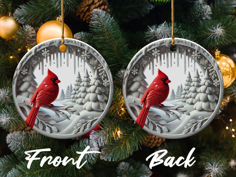 Ornement de Noël Cardinal : Scène d'hiver en céramique de collection image 6