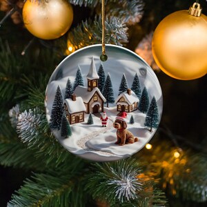 Christmas tree ornament holiday decor, winter village scene hanging decoration, festive holiday tree decor, holiday gift idea
