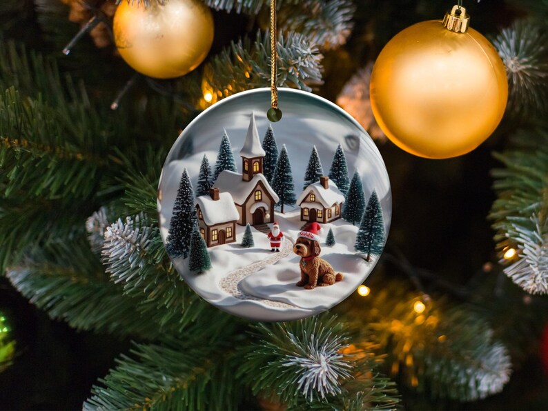 Christmas tree ornament holiday decor, winter village scene hanging decoration, festive holiday tree decor, holiday gift idea
