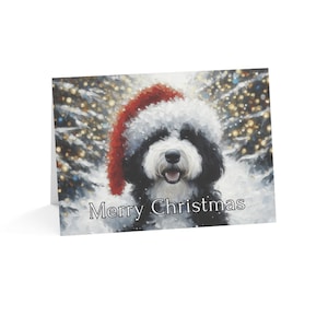 Merry Christmas Card with Cute Dog, Festive Holiday Greeting Card, Seasonal Winter Wishes, Adorable Puppy in Santa Hat
