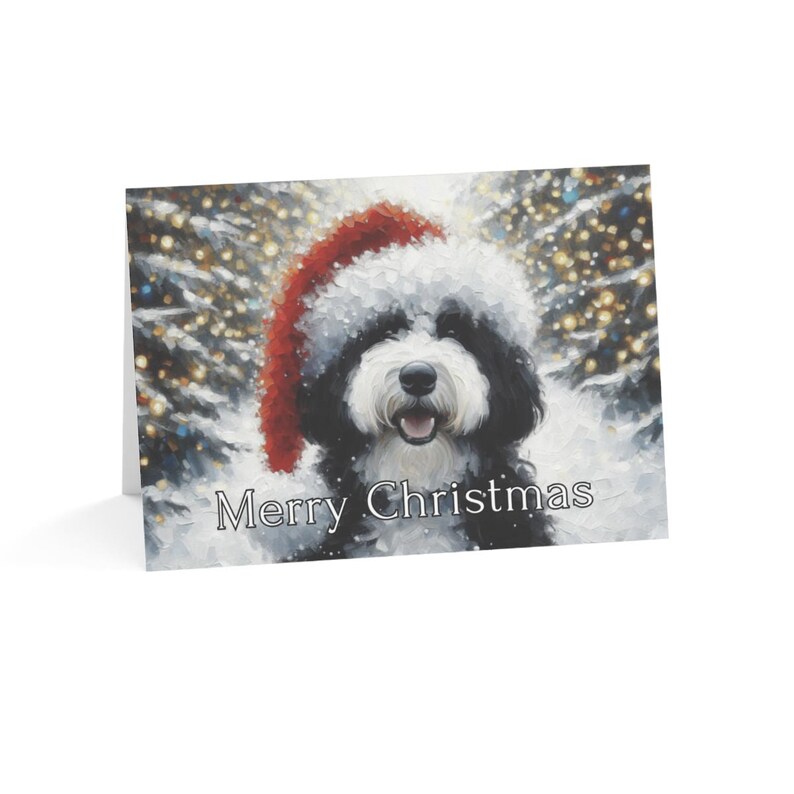 Merry Christmas Card with Cute Dog, Festive Holiday Greeting Card, Seasonal Winter Wishes, Adorable Puppy in Santa Hat