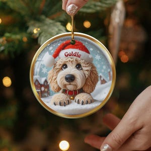 Personalized Christmas Dog Ornament, Custom Pet Holiday Decoration, Cute Puppy with Santa Hat, Gift for Dog Lovers, Pet Memorial Decor