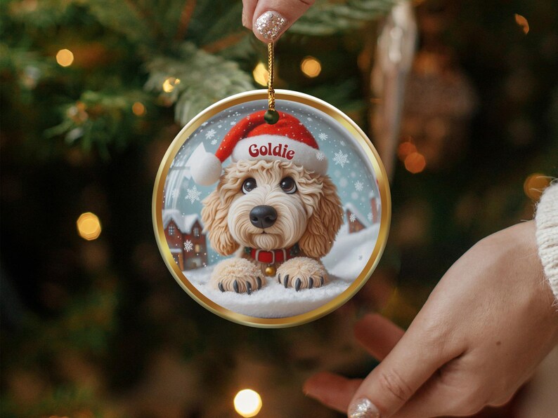 Personalized Christmas Dog Ornament, Custom Pet Holiday Decoration, Cute Puppy with Santa Hat, Gift for Dog Lovers, Pet Memorial Decor