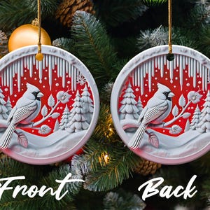 Cardinal in Winter Wonderland Ceramic Ornament, Original Design With Textured Appearance, Unique Holiday Home Decor, Beautiful Seasonal Gift image 5