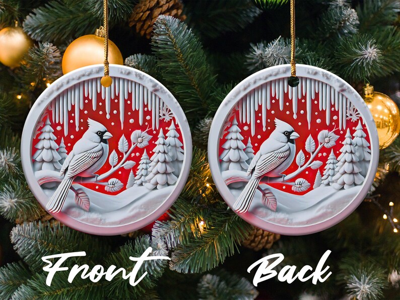 Cardinal in Winter Wonderland Ceramic Ornament, Original Design With Textured Appearance, Unique Holiday Home Decor, Beautiful Seasonal Gift image 5
