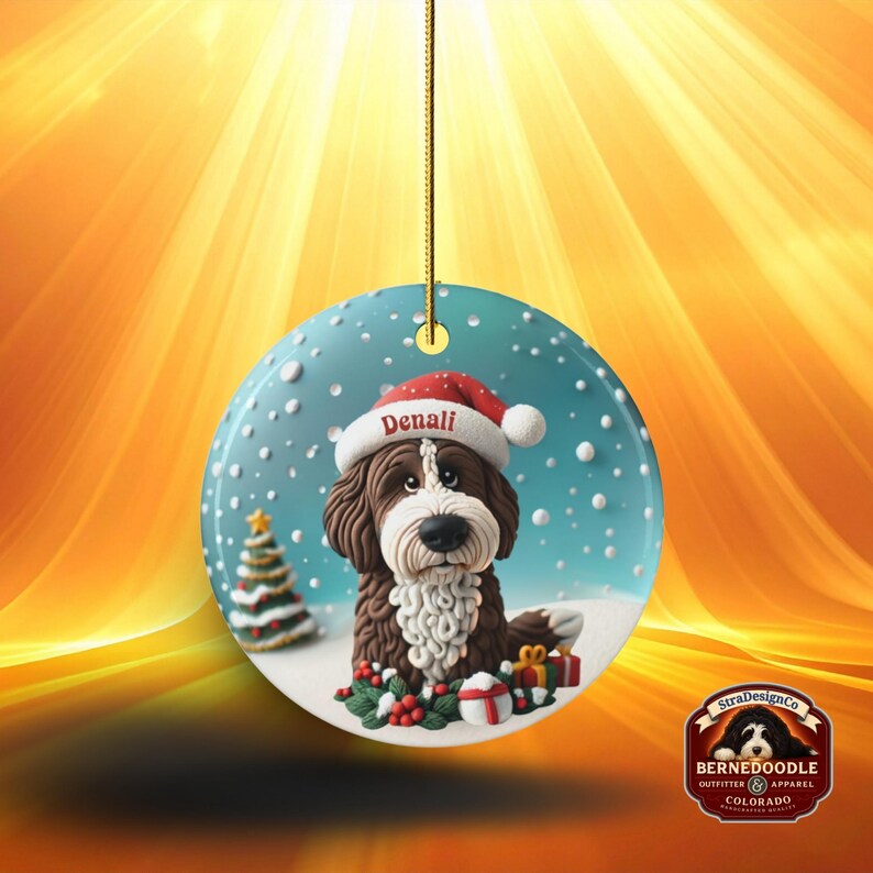 Personalized Brown Bernedoodle Christmas Ornament, Custom Dog Keepsake | Ceramic | 2.76-Inch Round Holiday Decoration, Sublimation image 10