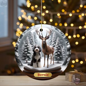 Ceramic Ornament - Customizable with Dog name- Not a snow globe - Bernedoodle Ornament