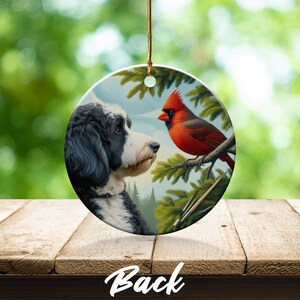 Cardinal and Bernedoodle Dog Ceramic Ornament, Oil Paint Style Design, Cardinal Lovers Gift, Mothers Day, Bird Lovers, Custom Crafted Design