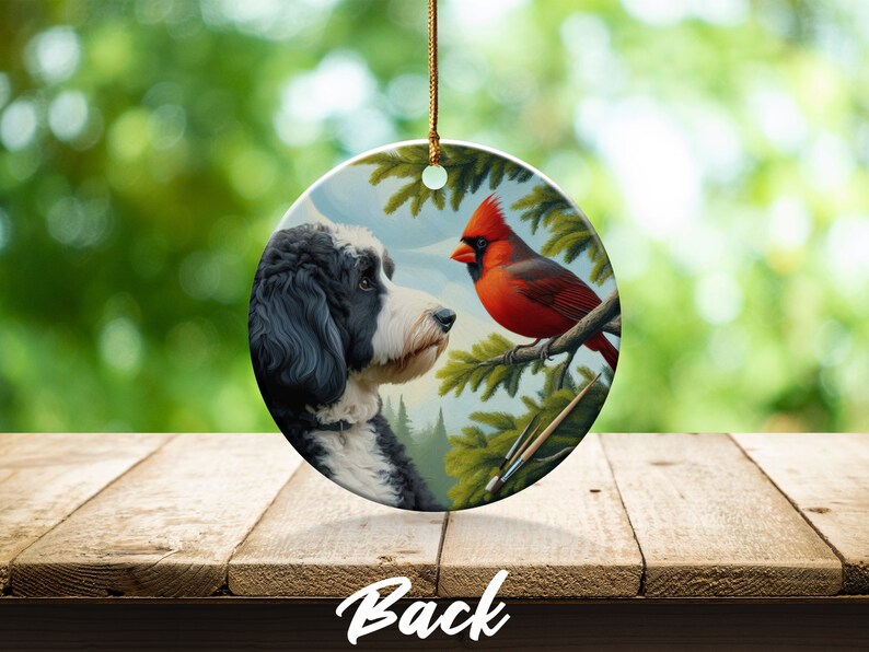 Cardinal and Bernedoodle Dog Ceramic Ornament, Oil Paint Style Design, Cardinal Lovers Gift, Mothers Day, Bird Lovers, Custom Crafted Design
