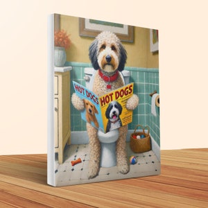 Doodle Dog Canvas Art, Funny Bathroom Decor image 5