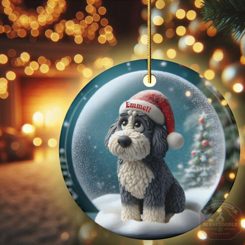 Sheepadoodle Dog Christmas Ornament, Festive Snow Scene Decor | Ceramic | Sublimation Two-Sided Keepsake image 19