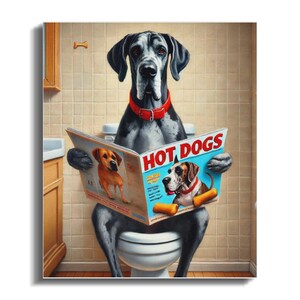Funny Great Dane Toilet Canvas, Hilarious Dog Bathroom Art image 6