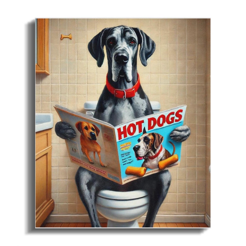 Funny Great Dane Toilet Canvas, Hilarious Dog Bathroom Art image 6