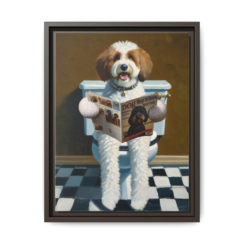 Funny Bernedoodle Toilet Print: Dog Reading Magazine, Bathroom Wall Art image 7