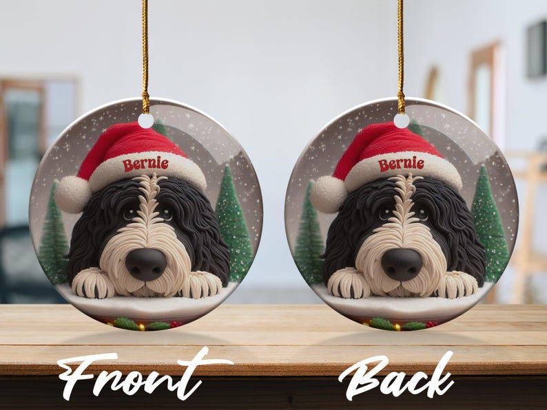 Custom Dog Ornament, Bernedoodle Pet Keepsake | Sublimation Ceramic | 2.76 Inch Round Front Back imagen 8