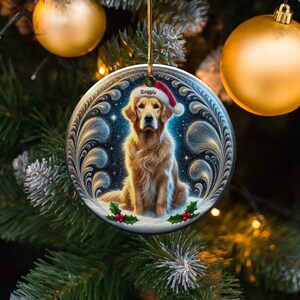Golden Retriever Christmas Ornament, Holiday Tree Decor | Sublimation Flat Ceramic | Two Sided Print, Pet Lover Gift image 7