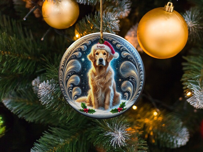 Golden Retriever Christmas Ornament, Holiday Tree Decor | Sublimation Flat Ceramic | Two Sided Print, Pet Lover Gift image 7