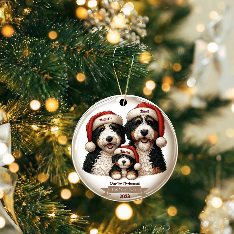 first family Christmas Ornament - First Christmas - Baby First Christmas - Bernedoodle Family Ornament- Personalized