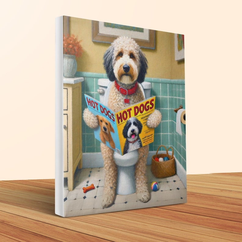 Doodle Dog Canvas Art, Funny Bathroom Decor image 3