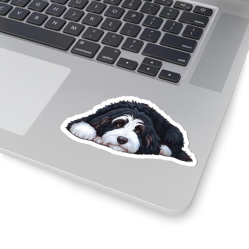 Cute Bernedoodle Sticker, Glossy Laptop Decal, Pet Lover Gift image 1