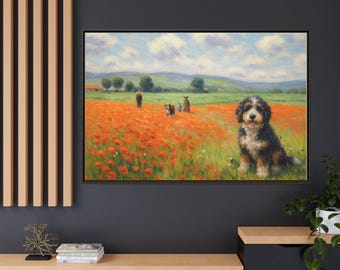 Bernedoodle Classic in a Poppy Field Framed Canvas